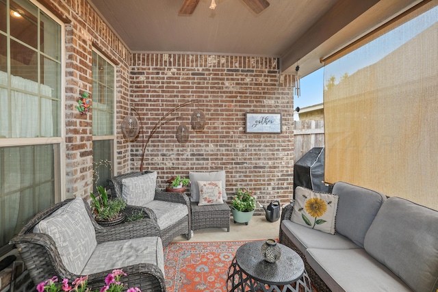 7404 Southbend Dr, Amarillo, TX 79119 - view of patio featuring ceiling fan, outdoor lounge area, and area for grilling