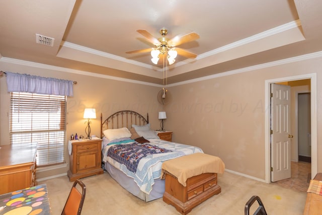 6702 Opal Ct, Amarillo, TX 79124 - bedroom with a raised ceiling, light carpet, baseboards, and ornamental molding