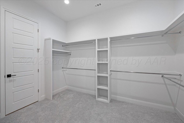 spacious closet featuring carpet flooring and visible vents