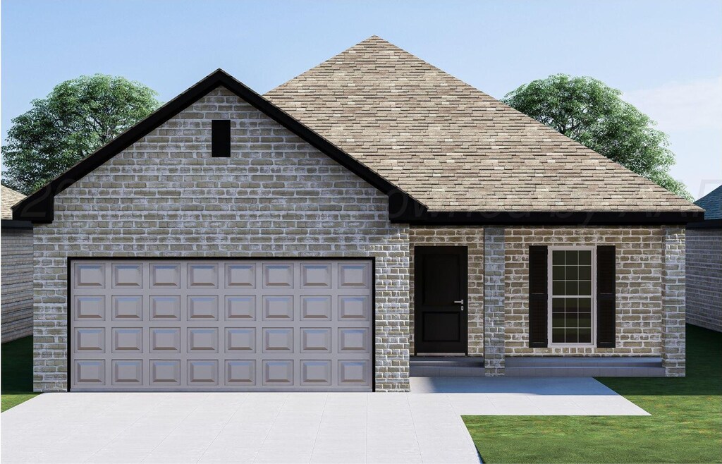 7612 Wellington Ct, Amarillo, TX 79119 - french country inspired facade featuring driveway, a garage, and a shingled roof