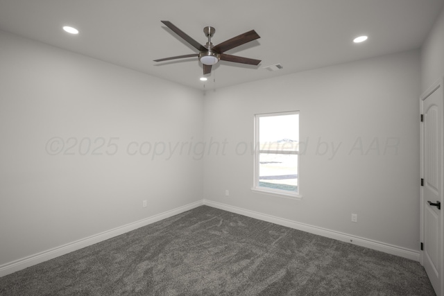 carpeted empty room with ceiling fan