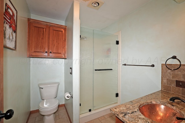 1206 Olive St, Stratford, TX 79084 - full bathroom featuring a shower stall, vanity, and tile patterned flooring