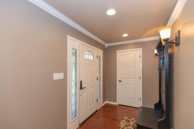 2101 Bowie St, Amarillo, TX 79109 - foyer entrance with ornamental molding, dark wood-style floors, and recessed lighting
