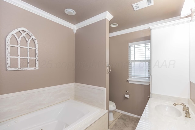 2101 Bowie St, Amarillo, TX 79109 - bathroom featuring crown molding, a tub with jets, vanity, and tile patterned floors