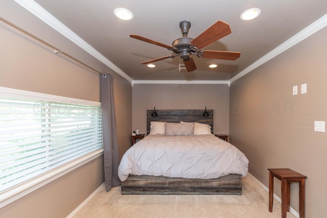2101 Bowie St, Amarillo, TX 79109 - carpeted bedroom with recessed lighting, crown molding, and a ceiling fan