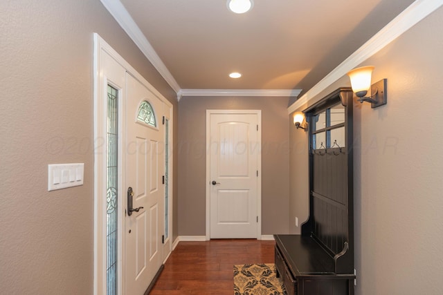 2101 Bowie St, Amarillo, TX 79109 - entrance foyer featuring ornamental molding, dark wood-type flooring, and recessed lighting