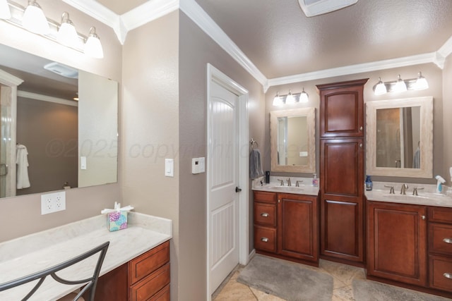 2101 Bowie St, Amarillo, TX 79109 - bathroom with double vanity, crown molding, and tile patterned floors