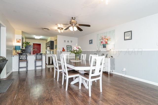 107 Elm St, Hereford, TX 79045 - dining area featuring wainscoting, a ceiling fan, and wood finished floors