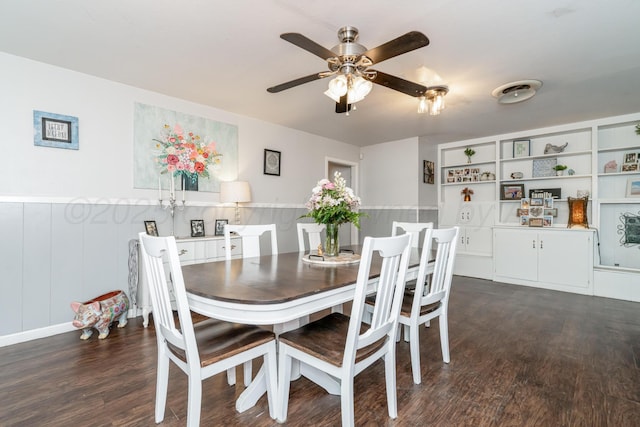 107 Elm St, Hereford, TX 79045 - dining space with a wainscoted wall, wood finished floors, a ceiling fan, and a decorative wall