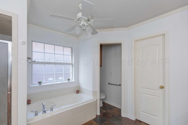 2408 Drake Elm Pl, Amarillo, TX 79124 - full bathroom with a bath, a shower stall, ceiling fan, and stone finish flooring