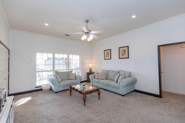 2408 Drake Elm Pl, Amarillo, TX 79124 - living area featuring ornamental molding, carpet flooring, ceiling fan, and recessed lighting