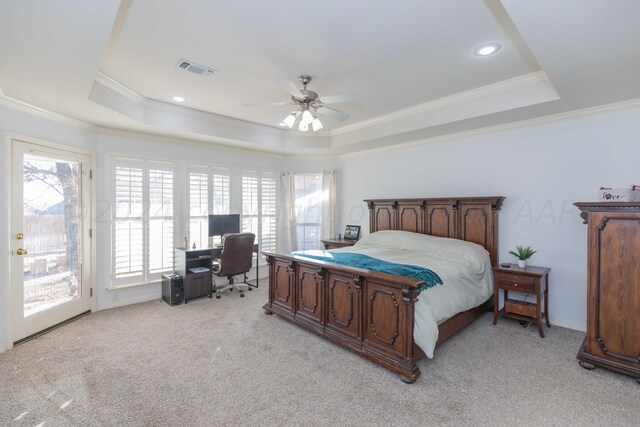 2408 Drake Elm Pl, Amarillo, TX 79124 - bedroom with a raised ceiling, access to exterior, multiple windows, ornamental molding, and recessed lighting