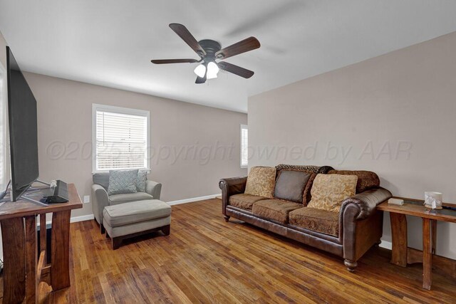 312 SW 45th Ave, Amarillo, TX 79110 - living room featuring wood finished floors, plenty of natural light, and a ceiling fan