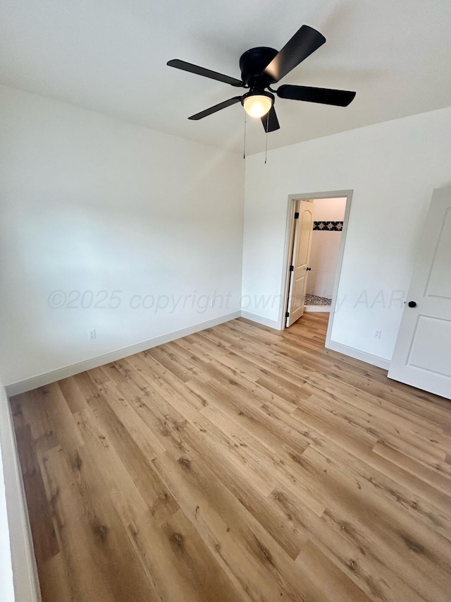2 S Hunsley Hills Blvd, Canyon, TX 79015 - unfurnished bedroom featuring baseboards, light wood-type flooring, and ceiling fan
