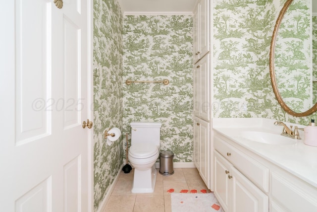3208 S Ong St, Amarillo, TX 79109 - bathroom featuring wallpapered walls, vanity, and tile patterned flooring