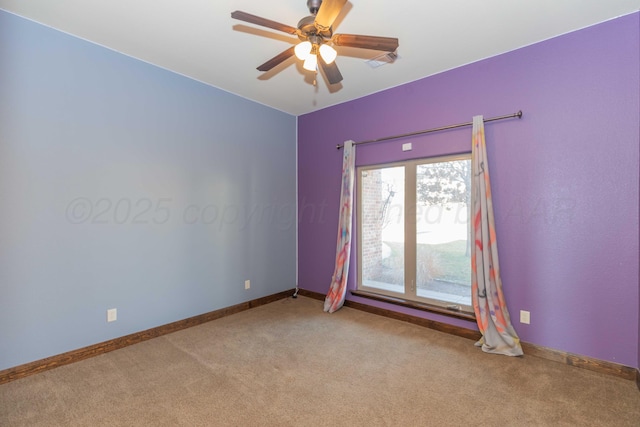 empty room with light carpet and ceiling fan