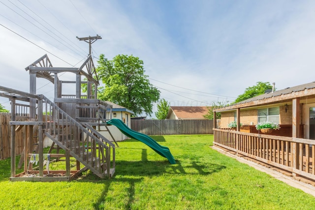 view of yard with a playground