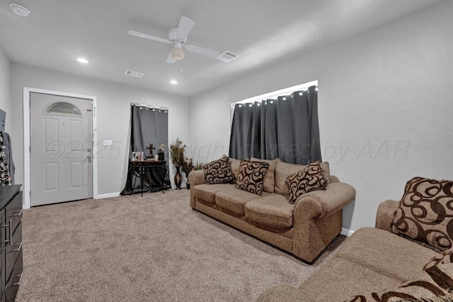 307 N Georgia St, Amarillo, TX 79106 - living room with carpet flooring, a ceiling fan, baseboards, and recessed lighting