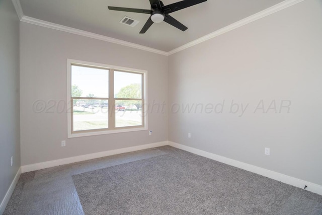 719 Prairie Ave, Dumas, TX 79029 - carpeted spare room with ornamental molding, ceiling fan, and baseboards