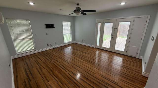 1011 S Lamar St, Amarillo, TX 79102 - empty room featuring french doors, wood finished floors, ceiling fan, and recessed lighting