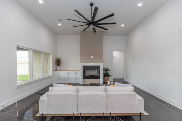 living room with ceiling fan