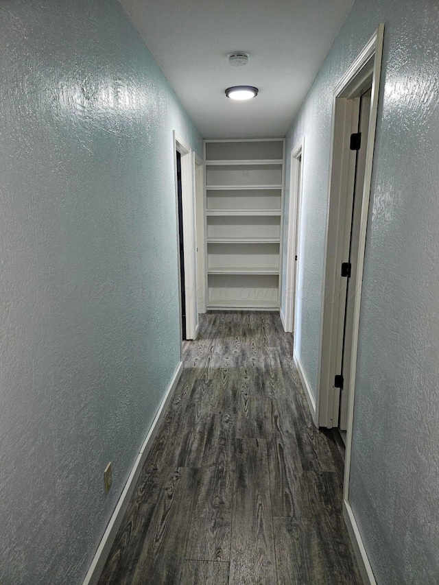 corridor featuring dark wood-type flooring