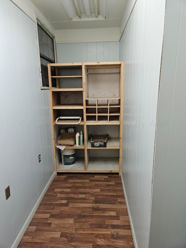 spacious closet featuring dark hardwood / wood-style floors