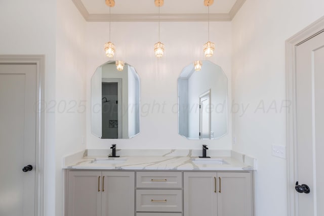 full bathroom with a sink and double vanity