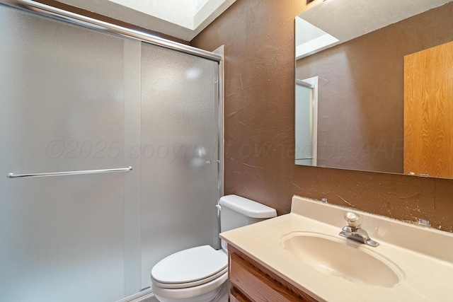 6701 Admiral Ct, Amarillo, TX 79124 - bathroom featuring vanity, a stall shower, and a textured wall