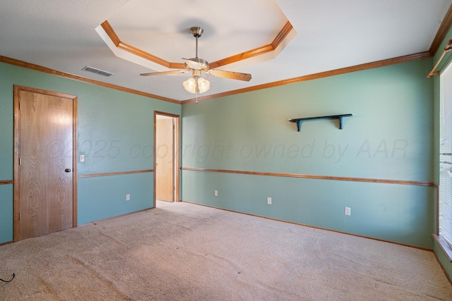 6701 Admiral Ct, Amarillo, TX 79124 - unfurnished bedroom featuring carpet, ornamental molding, a raised ceiling, and ceiling fan