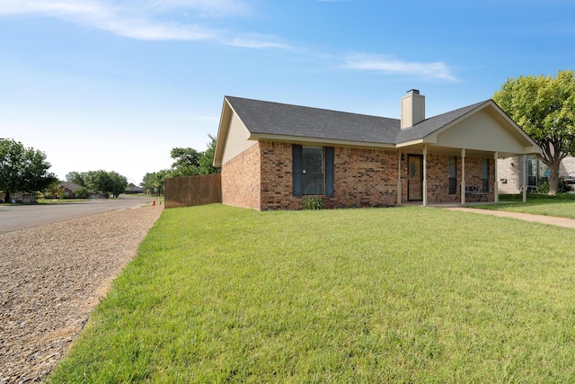 6701 Admiral Ct, Amarillo, TX 79124 - ranch-style house with brick siding, a chimney, and roof with shingles