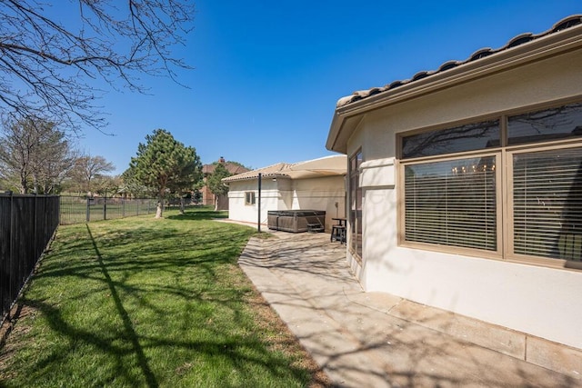 view of yard featuring a patio and a fenced backyard