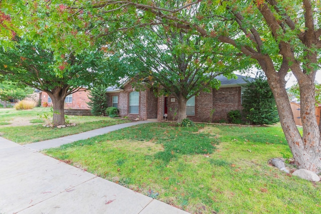 view of property hidden behind natural elements with a front yard