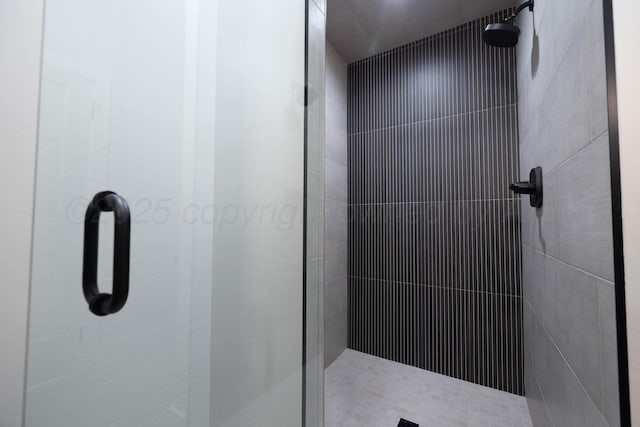 bathroom with a stall shower