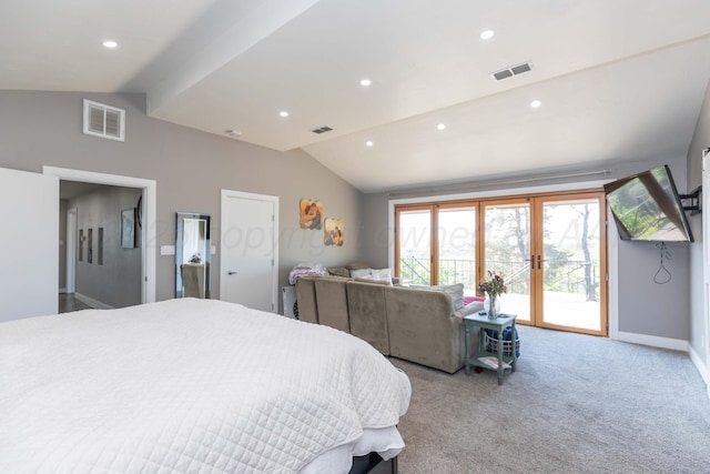 2 Altamira St, Borger, TX 79007 - carpeted bedroom featuring lofted ceiling, access to exterior, baseboards, recessed lighting, and french doors