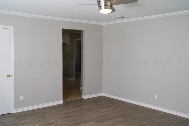 709 N Wells St, Pampa, TX 79065 - empty room featuring crown molding, dark wood-type flooring, and ceiling fan