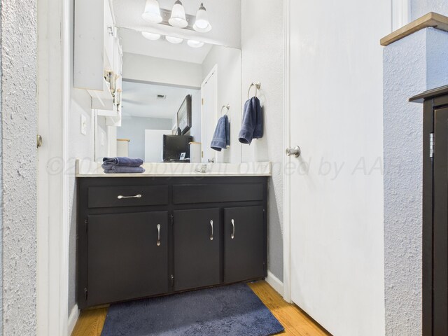 1409 Bailey Ave, Dumas, TX 79029 - bathroom with wood finished floors and vanity