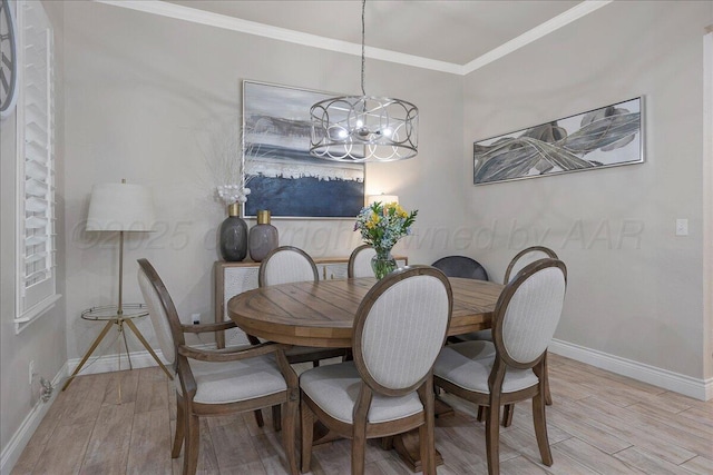 9109 Staten Island St, Amarillo, TX 79119 - dining area featuring ornamental molding, a chandelier, and light wood-style floors