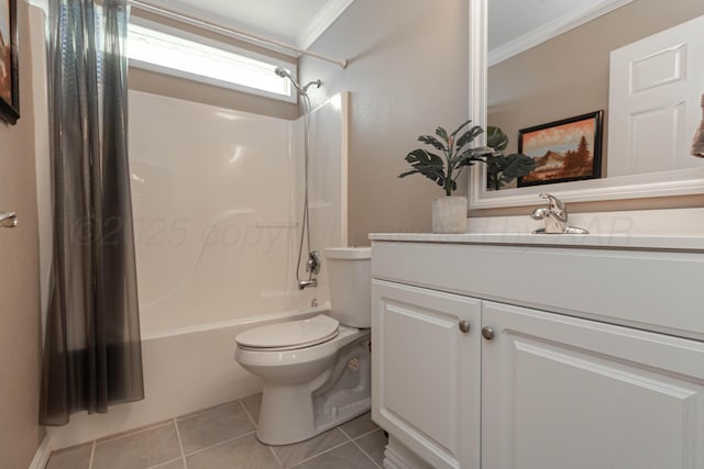 1107 Yucca Ave, Amarillo, TX 79108 - bathroom with ornamental molding, toilet, shower / bath combo, tile patterned floors, and vanity