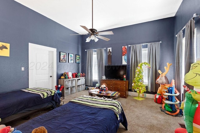 carpeted bedroom featuring a ceiling fan