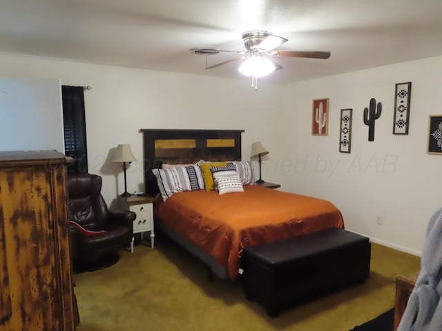 carpeted bedroom featuring a ceiling fan