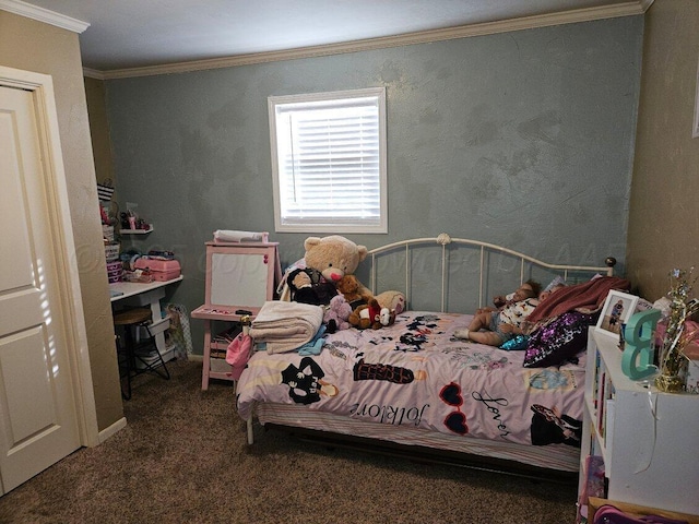 bedroom featuring carpet floors and ornamental molding
