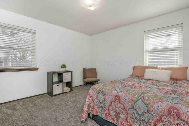 bedroom with light colored carpet