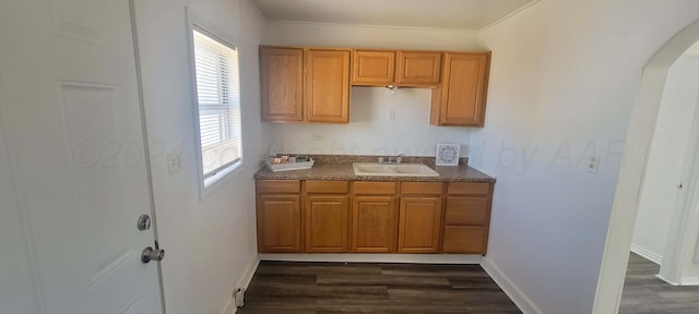 kitchen featuring a wealth of natural light, sink, and dark hardwood / wood-style floors