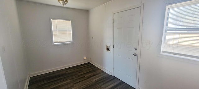 doorway featuring plenty of natural light and dark hardwood / wood-style flooring