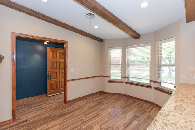 5404 While A Way Rd, Amarillo, TX 79109 - unfurnished dining area with light wood-style floors, beam ceiling, plenty of natural light, recessed lighting, and baseboards