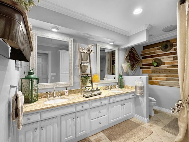 120 Port O Call Dr, Amarillo, TX 79118 - full bath with ornamental molding, double vanity, toilet, tile patterned floors, and recessed lighting