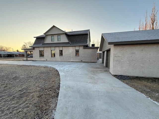 exterior space with a garage