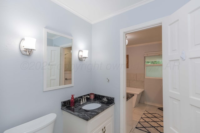 5109 Tawney Ave, Amarillo, TX 79106 - bathroom with vanity, ornamental molding, and a bath