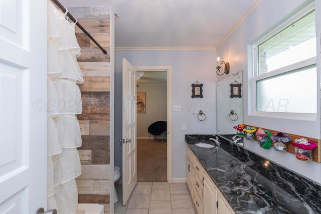5109 Tawney Ave, Amarillo, TX 79106 - full bathroom featuring vanity, ornamental molding, and a shower with curtain